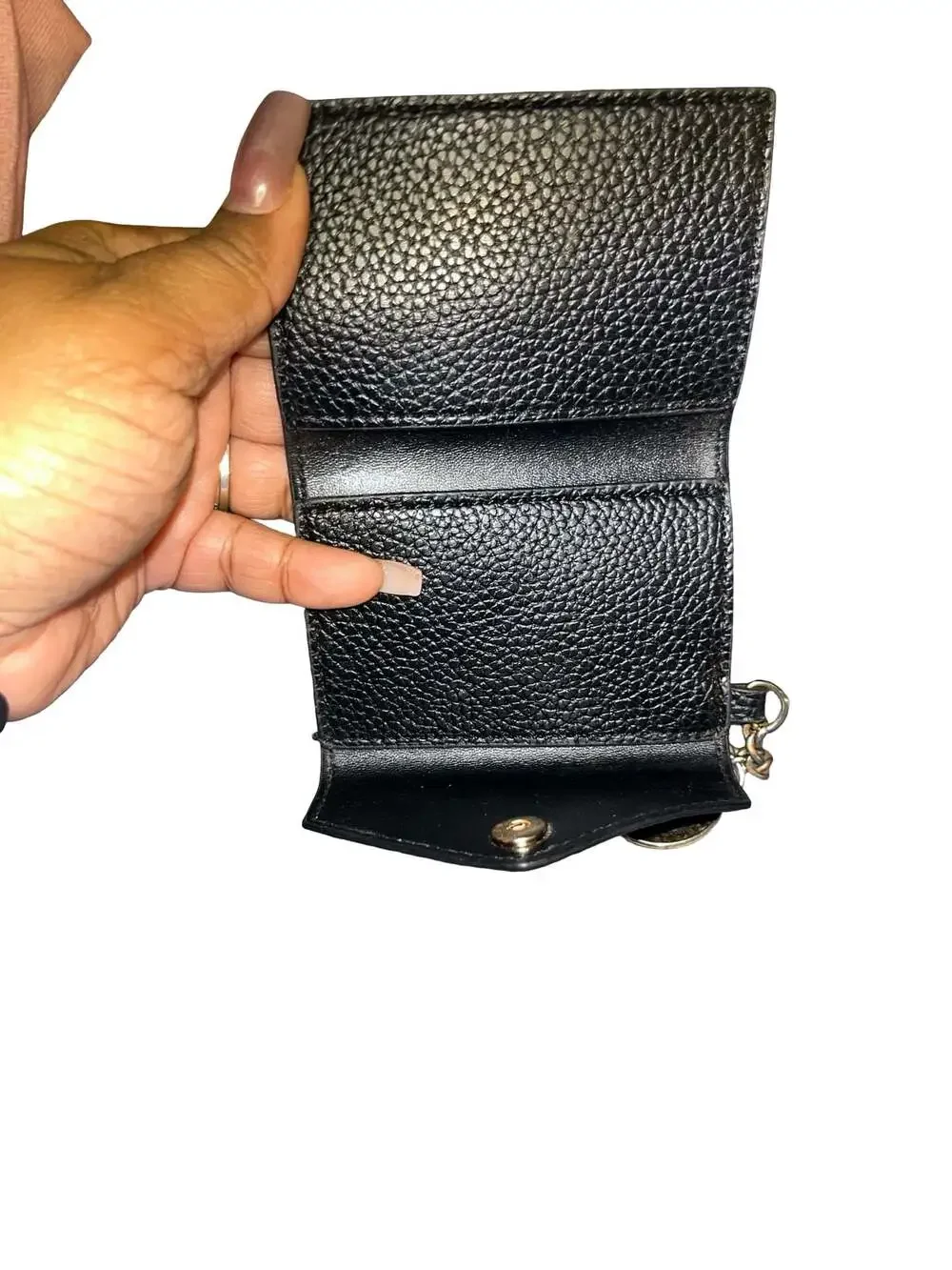 Steve Madden Black Pebbled Faux Leather Envelope Keychain Wallet